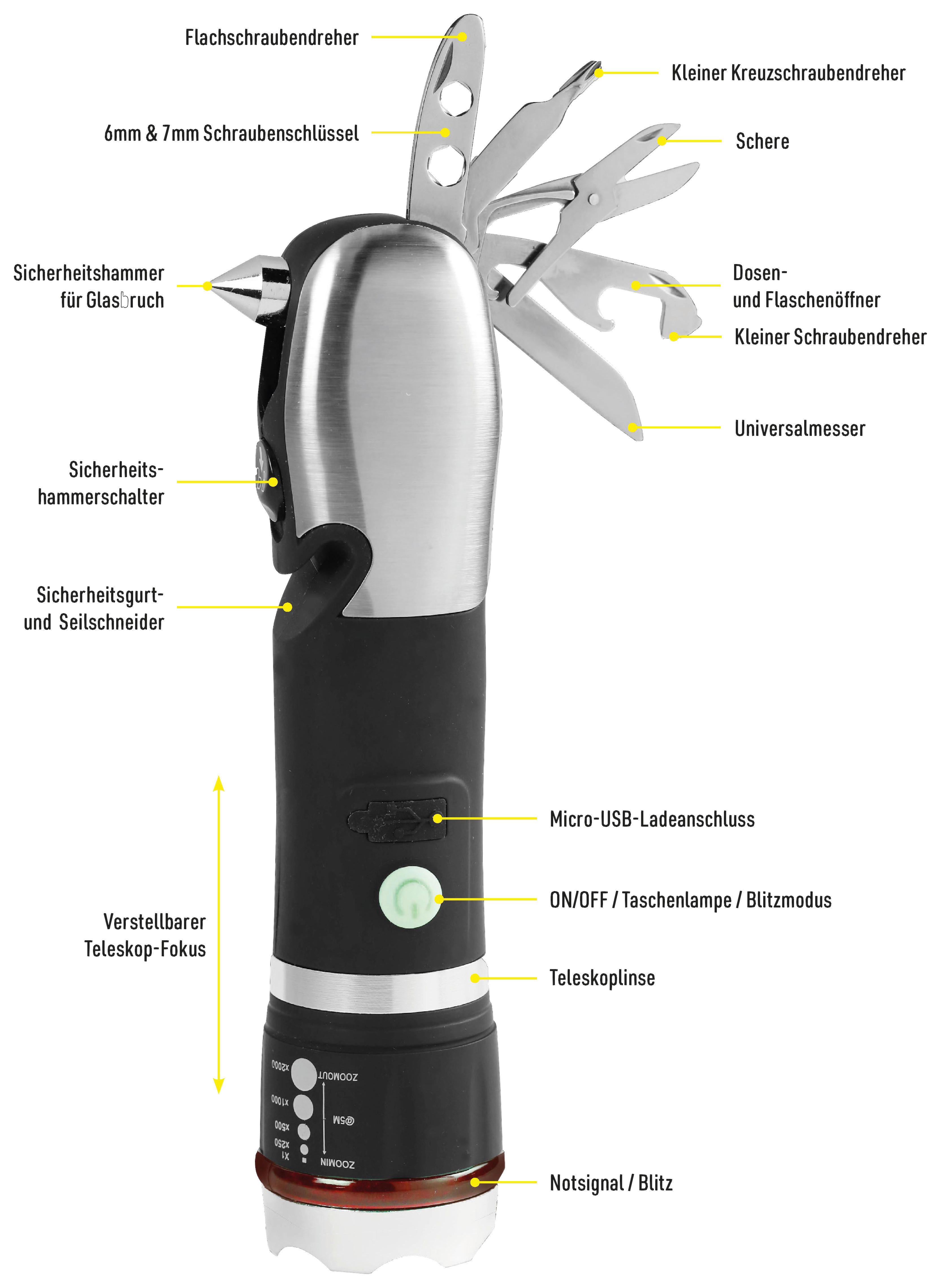 Mediashop Taschenlampe inkl. Multitool schwarz silber