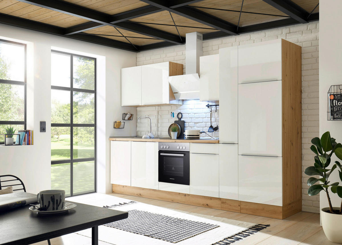 Respekta Küchenblock Marleen weiß Hochglanz B/H/T: ca. 310x211x60 cm Marleen - Eiche/weiß (310,00/211,00/60,00cm) - Respekta