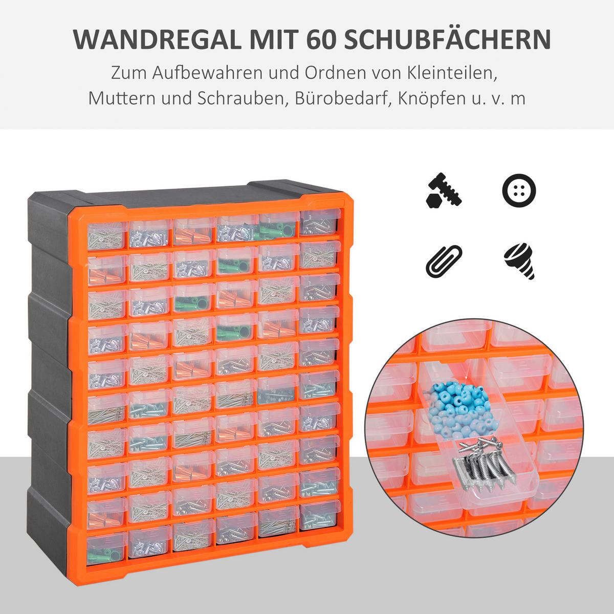 DURHAND Kleinteilemagazin mit 60 Fächer B/H/T: ca. 38x48x16 cm Kleinteilemagazin B40-018 - orange/grau (38,00/48,00/16,00cm) - DURHAND