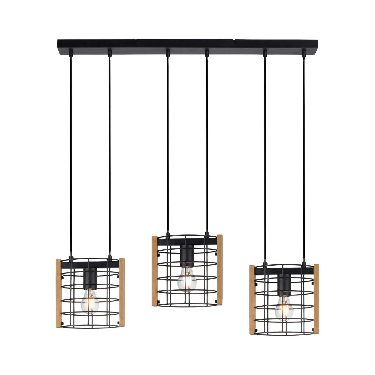 Just Light Pendelleuchte DRAIN 15252-18 kiefer schwarz Holz Metall B/H/T: ca. 82x150x12 cm E27 3 Brennstellen DRAIN - kiefer/schwarz (82,00/150,00/12,00cm) - Just Light