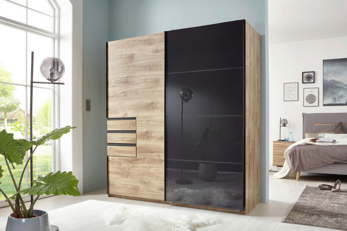 Schwebetürenschrank Oldenburg Eiche Artisan Nachbildung B/H/T: ca. 180x198x65 cm Oldenburg - Eiche/grau (180,00/198,00/65,00cm)