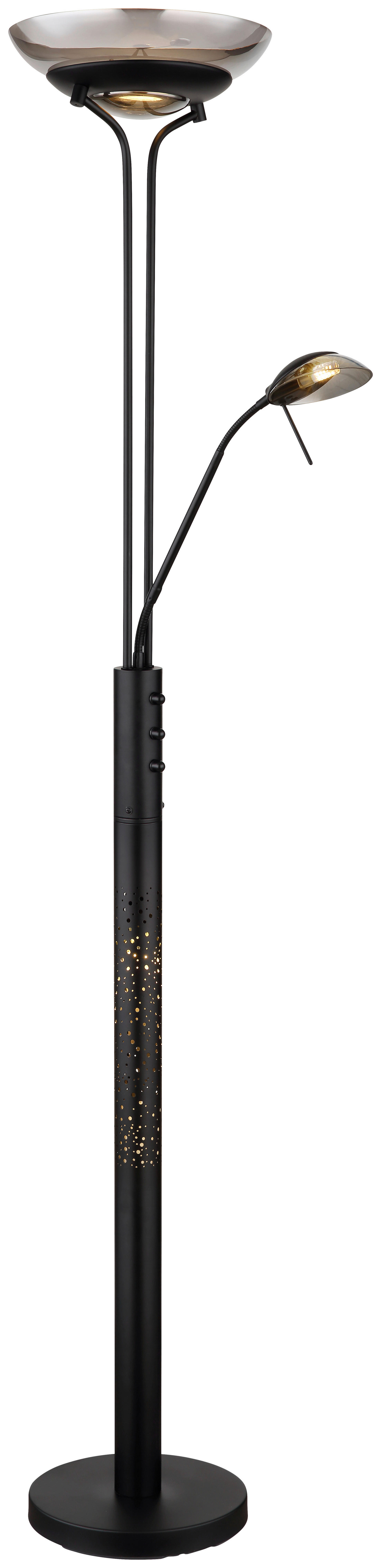 GLOBO LED-Deckenfluter Merlinda 58908 schwarz Rauch Metall Glas H: ca. 180 cm Merlinda - schwarz/Rauch (180,00cm) - GLOBO