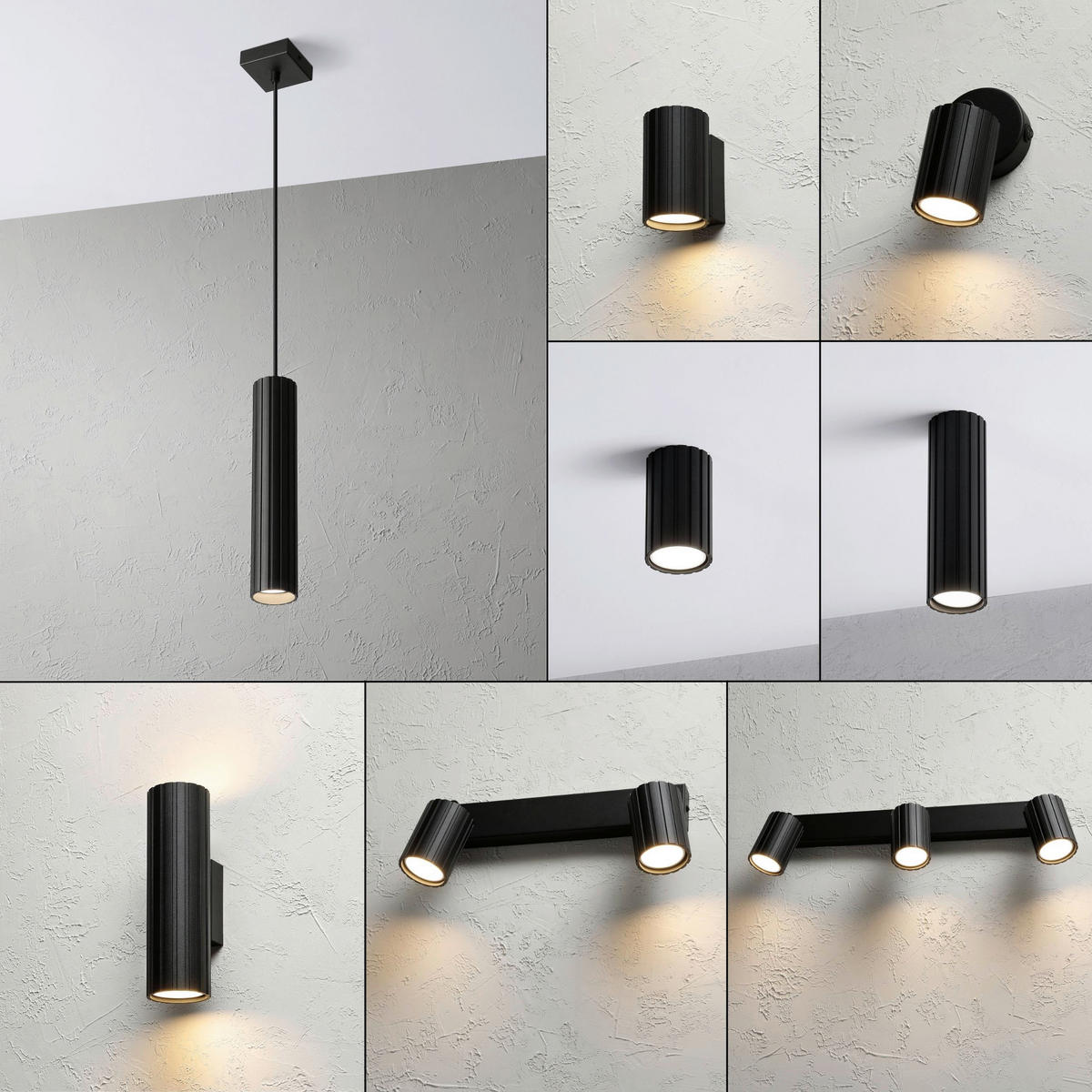 Lamkur Strahler schwarz Stahl B/H/L: ca. 6,5x118x6,5 cm 1 Brennstellen Prisma - schwarz (6,50/6,50/118,00cm) - Lamkur