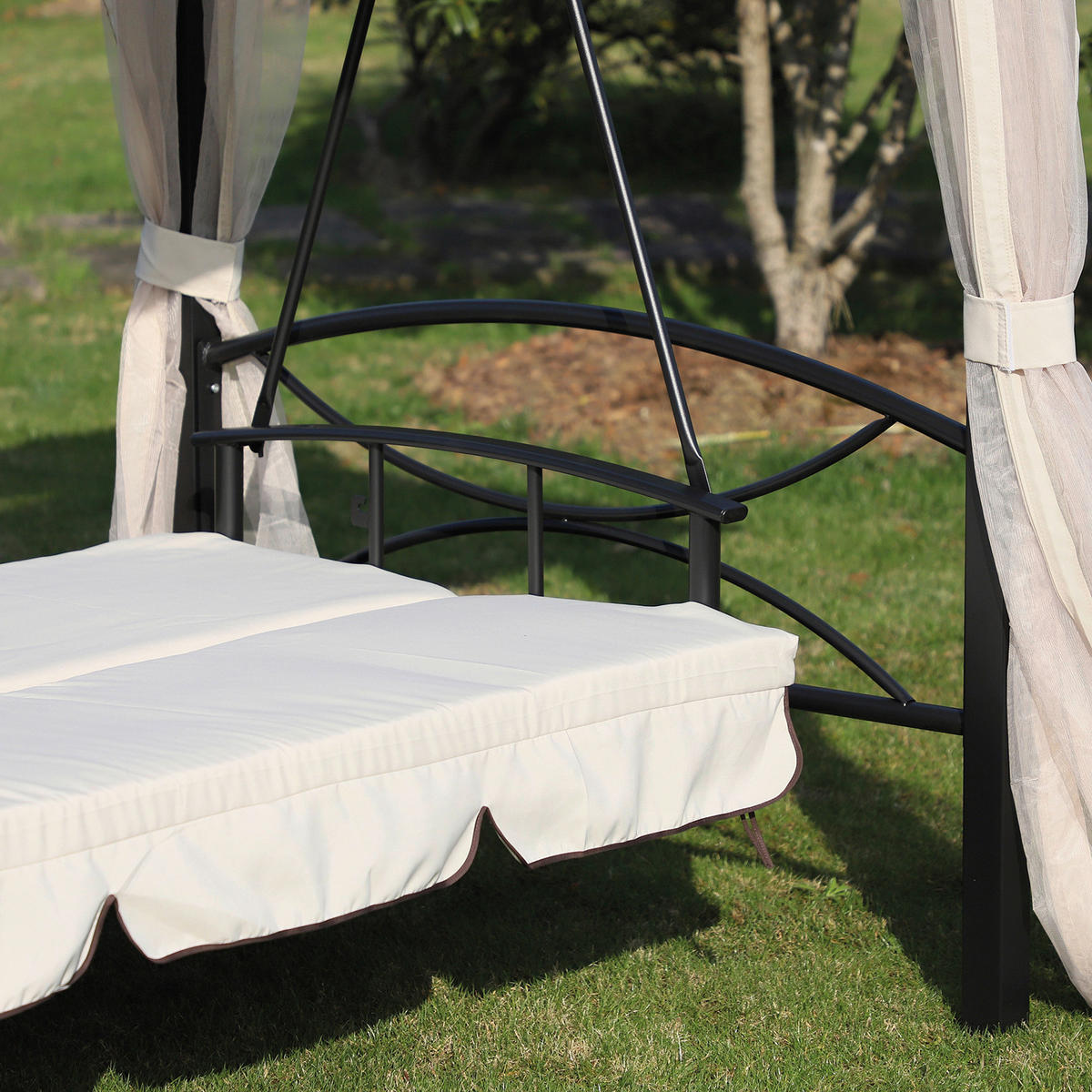 Outsunny Hollywoodschaukel beige Stahl B/H/L: ca. 165x243x245 cm Hollywoodschaukel - beige/schwarz (245,00/165,00/243,00cm) - Outsunny