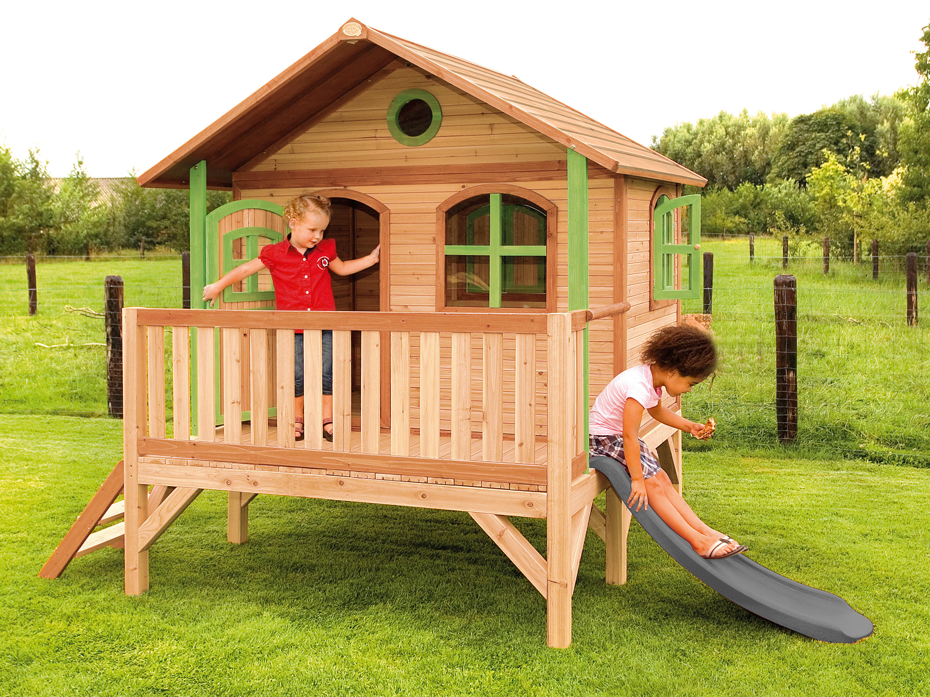 AXI Spielhaus Stef braun B/H/L: ca. 349x233x212 cm Stef - braun/grün (212,00/349,00/233,00cm) - AXI