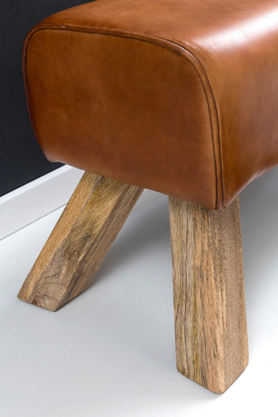Wohnling Sitzbank braun natur Leder Echtholz B/H/T: ca. 90x43x30 cm Sitzbank - braun/natur (90,00/43,00/30,00cm) - Wohnling