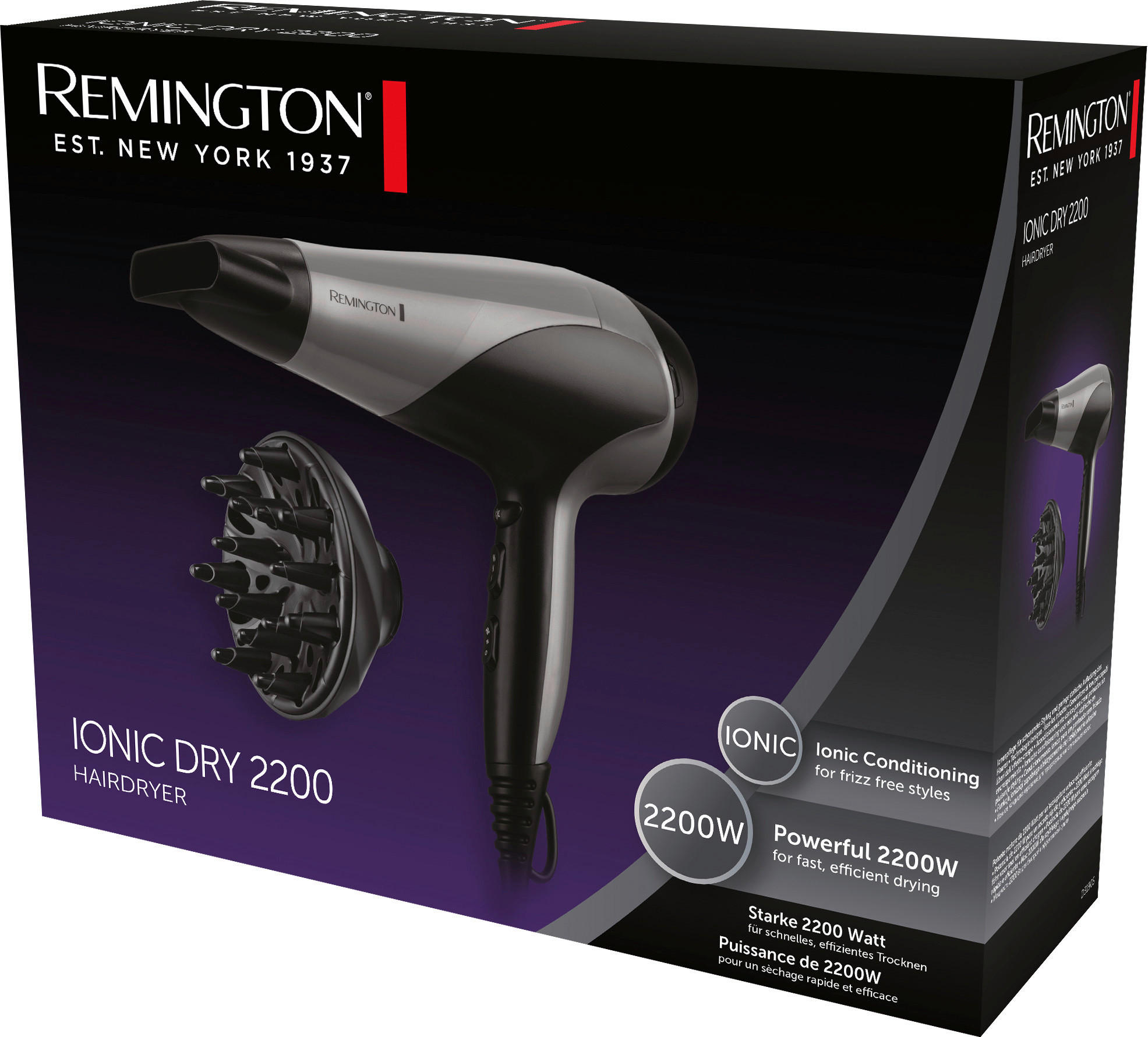 REMINGTON Haartrockner D3190S schwarz silber Kunststoff B/H/T: ca. 22x9x30 cm Haartrockner_Remington_D3190S - schwarz/silber (22,00/9,00/30,00cm) - REMINGTON