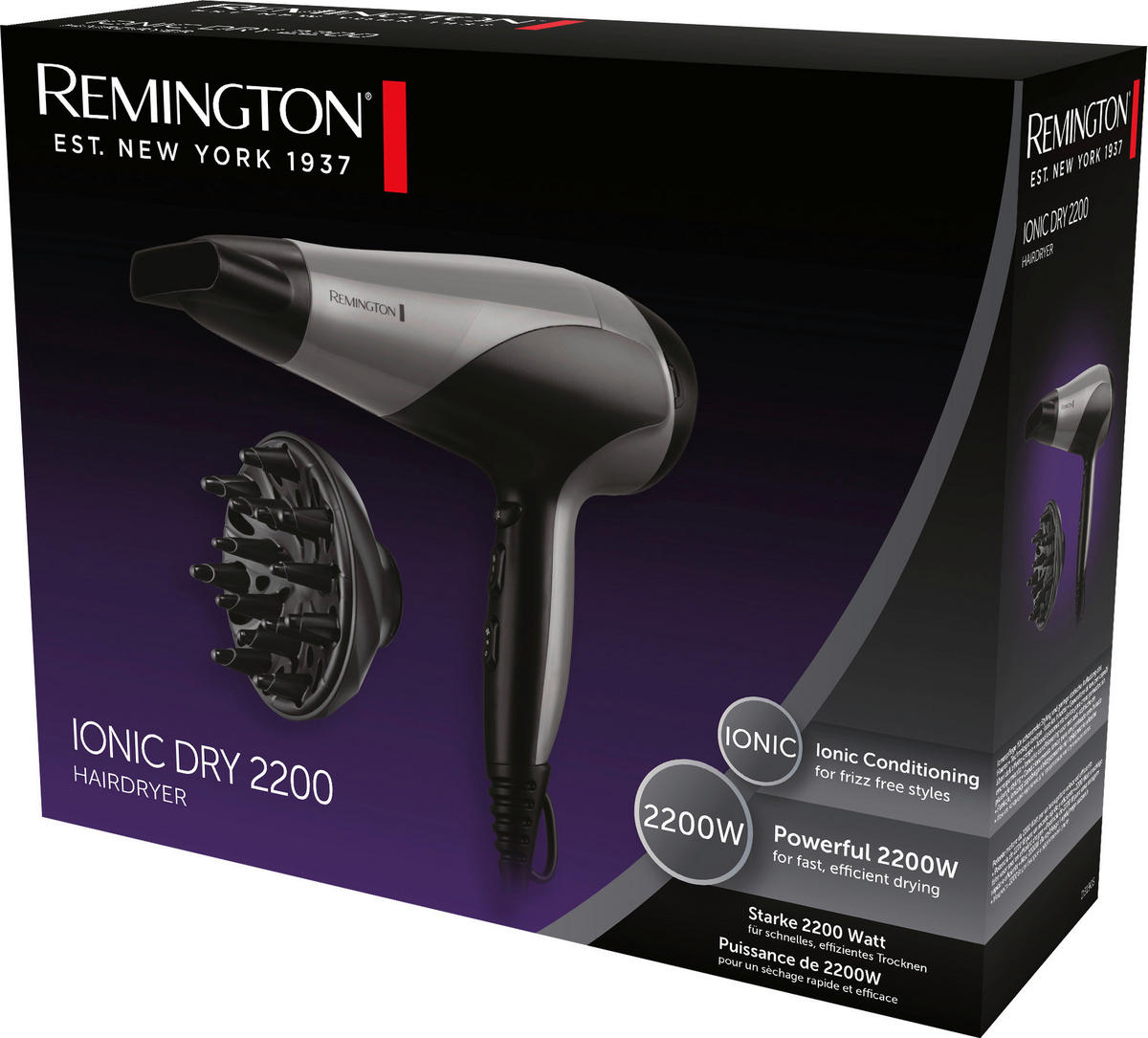 REMINGTON Haartrockner D3190S schwarz silber Kunststoff B/H/T: ca. 22x9x30 cm Haartrockner_Remington_D3190S - schwarz/silber (22,00/9,00/30,00cm) - REMINGTON