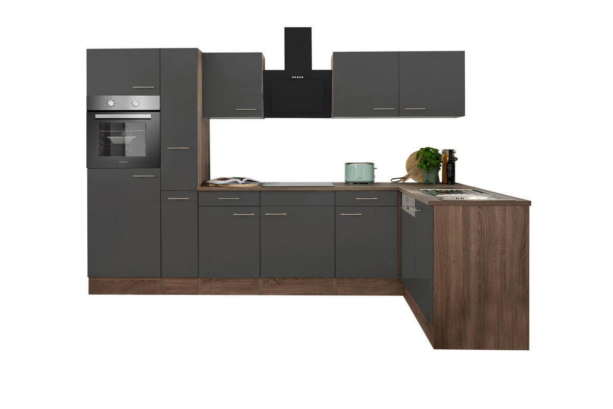 Respekta Winkelküche KBL310EYGS grau B/H/T: ca. 310x205x172 cm KBL310EYGS - Eiche/grau (310,00/205,00/172,00cm) - Respekta