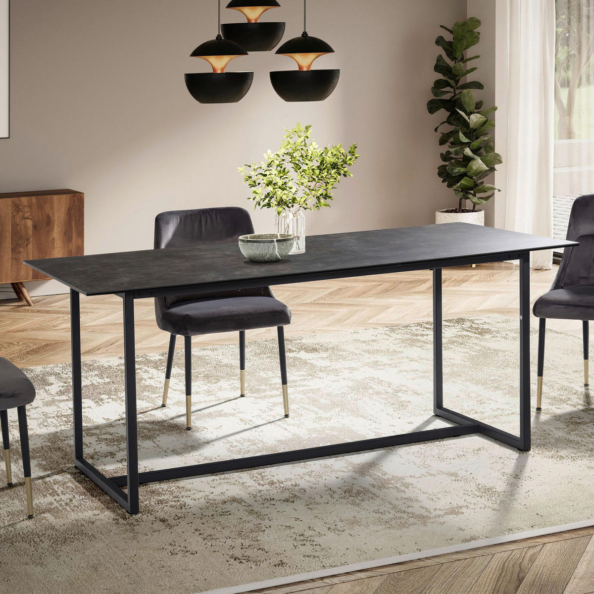 Esstisch schwarz Marmor Optik B/H/T: ca. 180x76x90 cm Esstisch - schwarz (180,00/76,00/90,00cm) - Wohnling