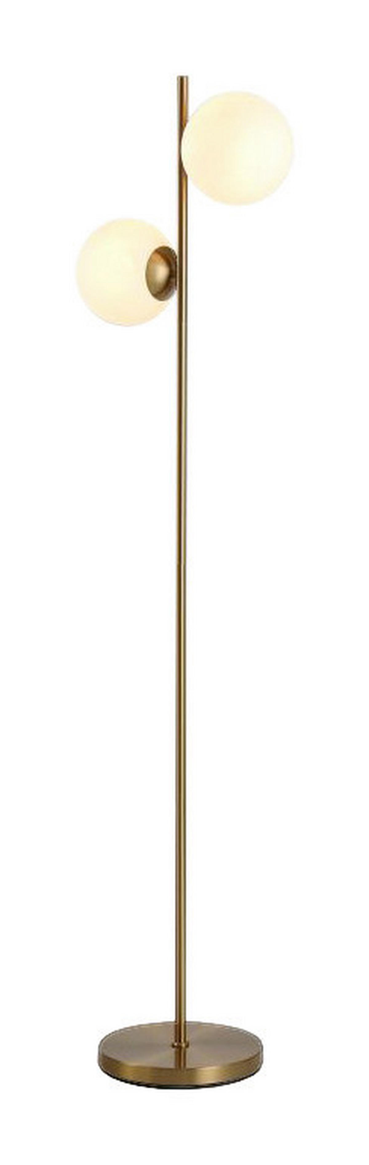 HOMCOM Stehleuchte B31-146V90GD gold weiß Stahl Glas B/H/L: ca. 28x165x28 cm E27 2 Brennstellen Stehleuchte B31-146V90GD - gold/weiß (28,00/28,00/165,00cm) - HOMCOM