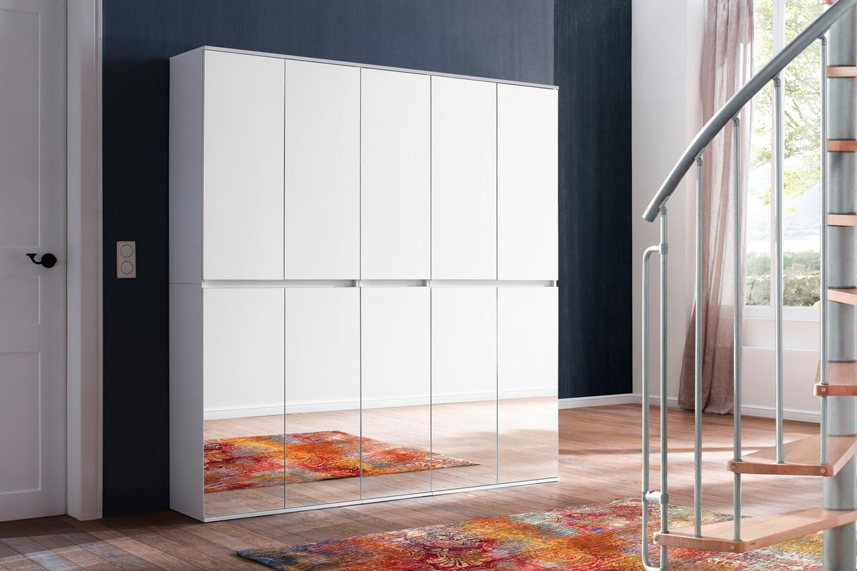 Garderobenschrank Mirror weiß B/H/T: ca. 185x191x34 cm Mirror - weiß (185,00/191,00/34,00cm) - Trendteam