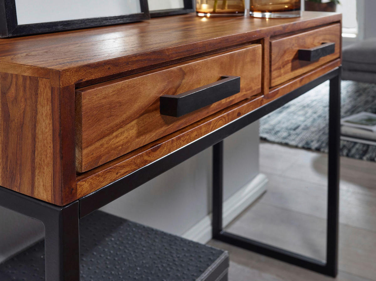 Konsolentisch natur schwarz pulverbeschichtet Echtholz Edelstahl B/H/T: ca. 90x76,5x35,5 cm Konsolentisch - natur/schwarz (90,00/76,50/35,50cm) - Wohnling