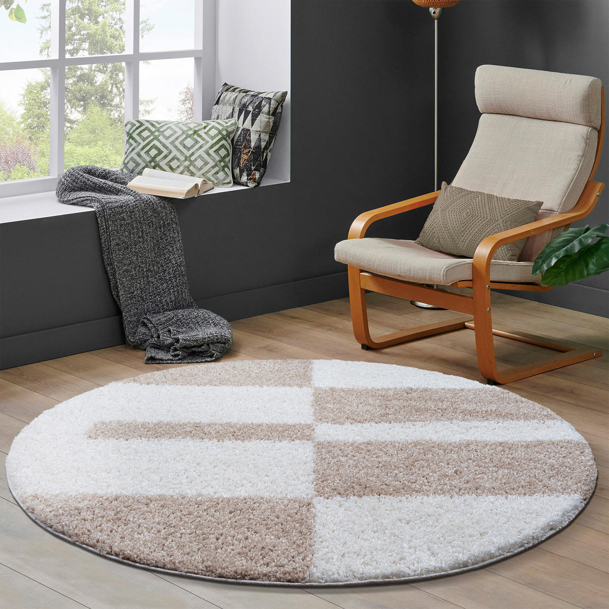 Sanat Hochflorteppich MILANO beige D: ca. 120 cm MILANO - beige (120,00cm) - Sanat