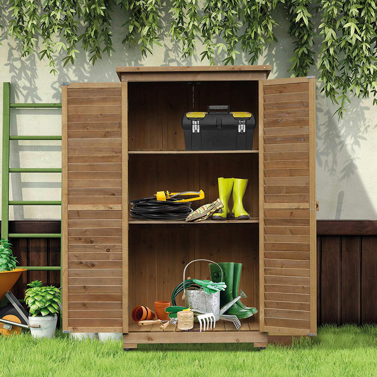 Outsunny Gartenschrank Gartenschrank - natur (87,00/46,50/160,00cm) - Outsunny