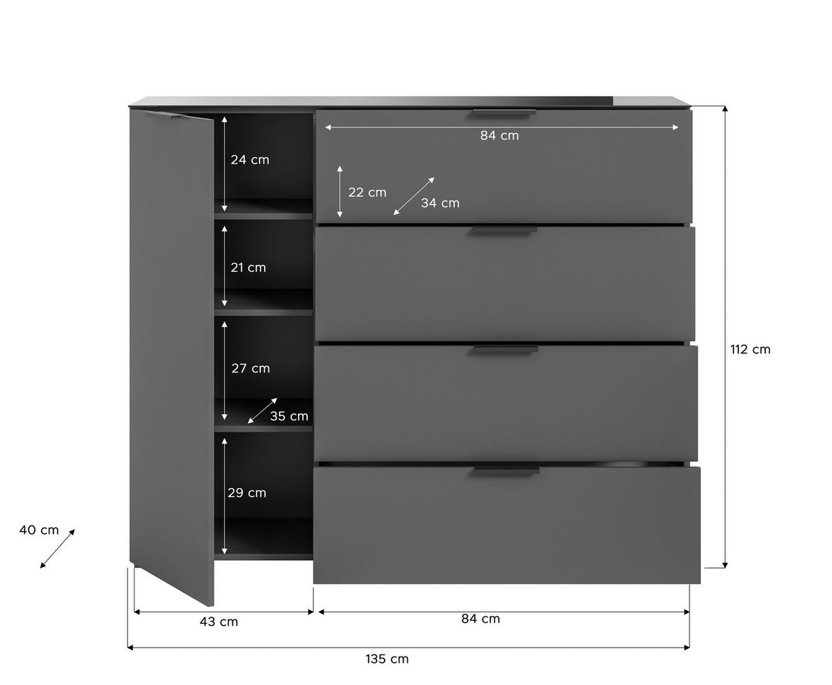 Kommode Ray anthrazit B/H/T: ca. 135x112x40 cm Ray - anthrazit (135,00/112,00/40,00cm) - xonox.home