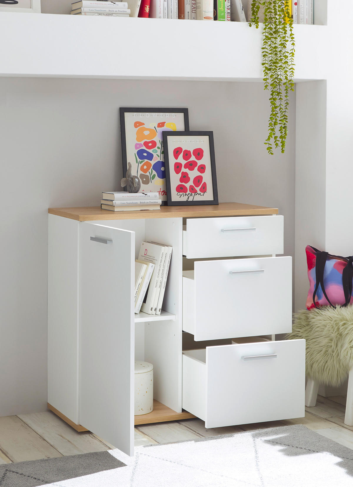 Kommode BC 1035 weiß Eiche Artisan Nachbildung B/H/T: ca. 96x86x38 cm BC 1035 - Eiche/weiß (96,00/86,00/38,00cm)