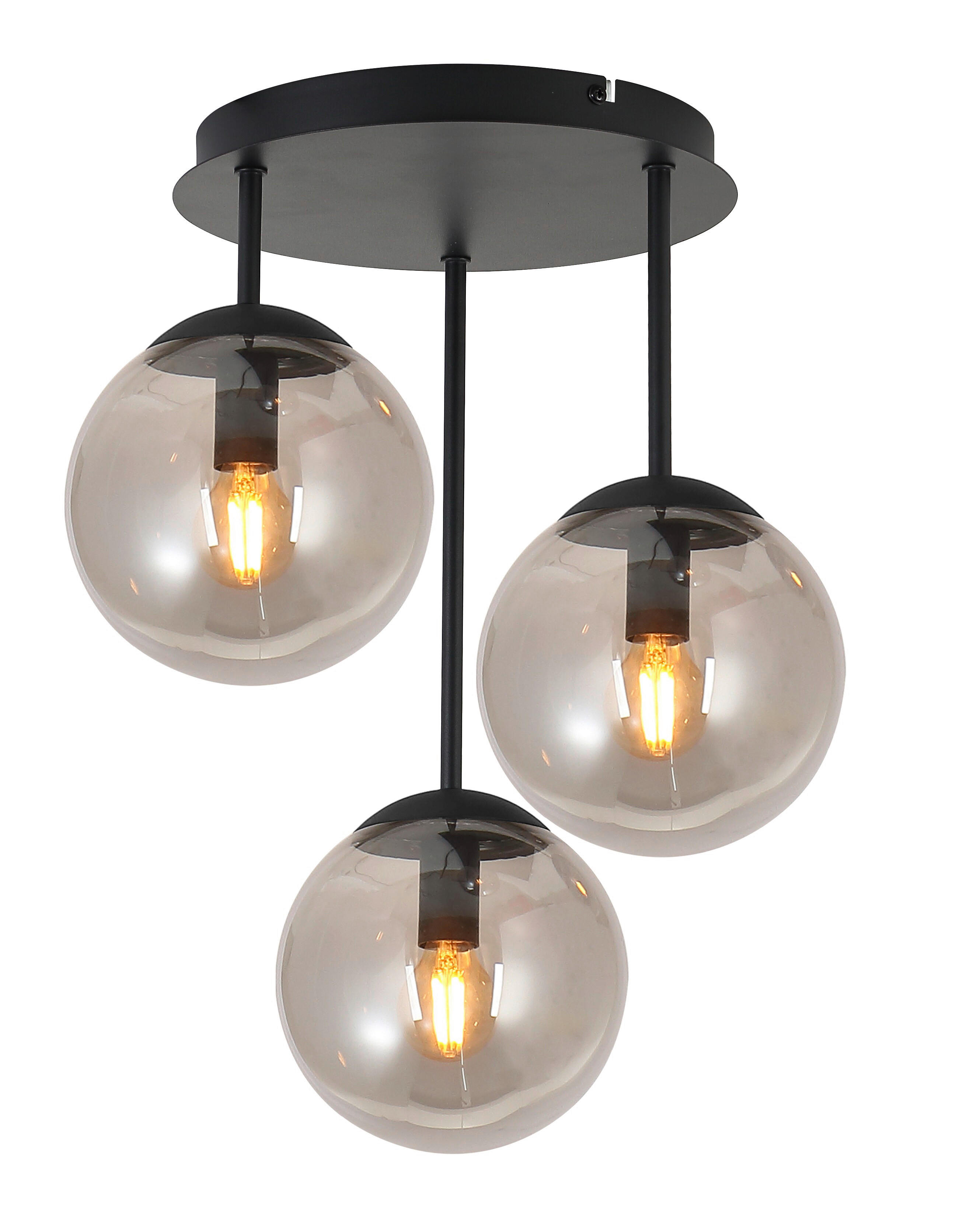 Deckenleuchte schwarz Rauch Metall Glas H/D: ca. 42x34,5 cm E14 3 Brennstellen Deckenleuchte_Space_III - schwarz/Rauch (34,50/42,00cm)