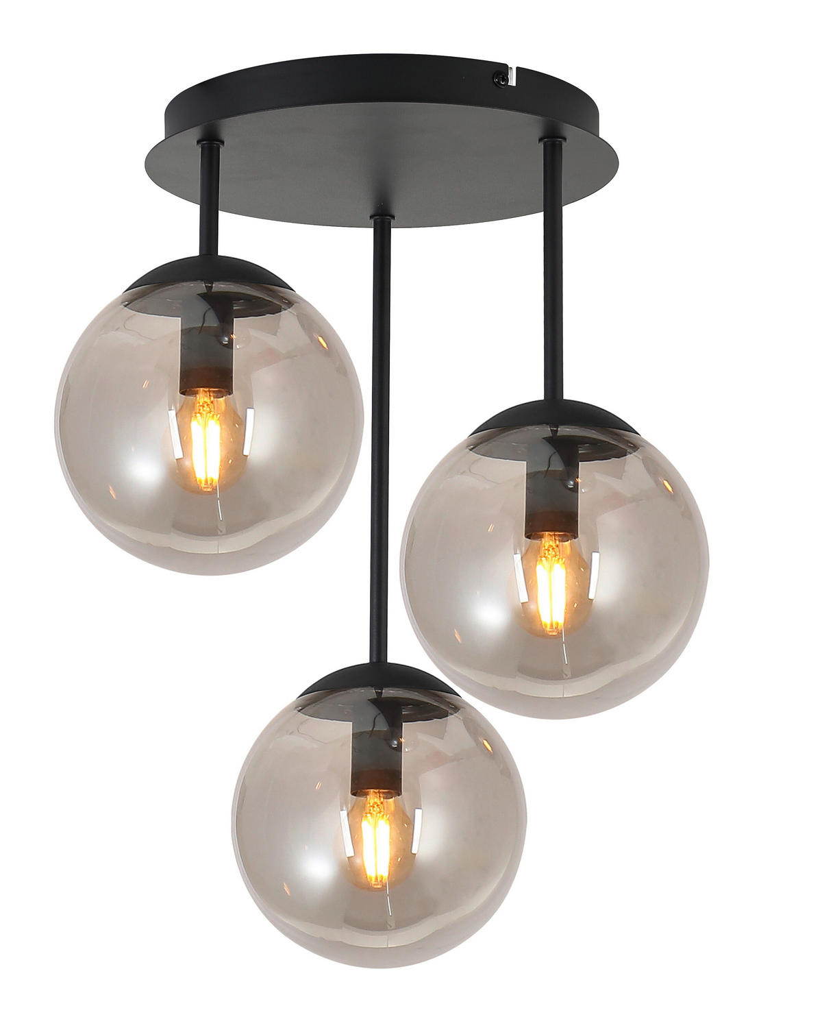 Deckenleuchte schwarz Rauch Metall Glas H/D: ca. 42x34,5 cm E14 3 Brennstellen Deckenleuchte_Space_III - schwarz/Rauch (34,50/42,00cm)