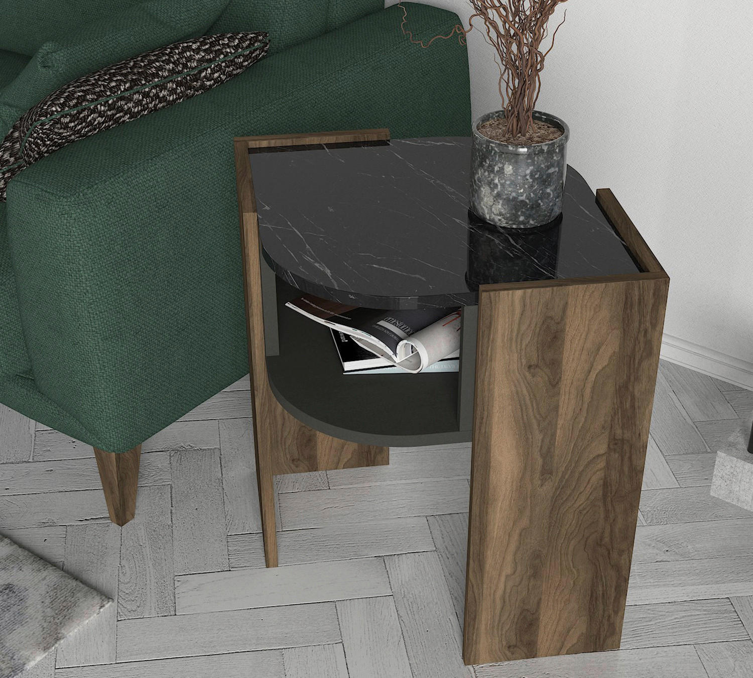Beistelltisch Marbel walnuss Nachbildung Marmor Optik Spanplatte B/H/T: ca. 47,6x60x22 cm Marbel - walnuss (47,60/60,00/22,00cm) - moebel17