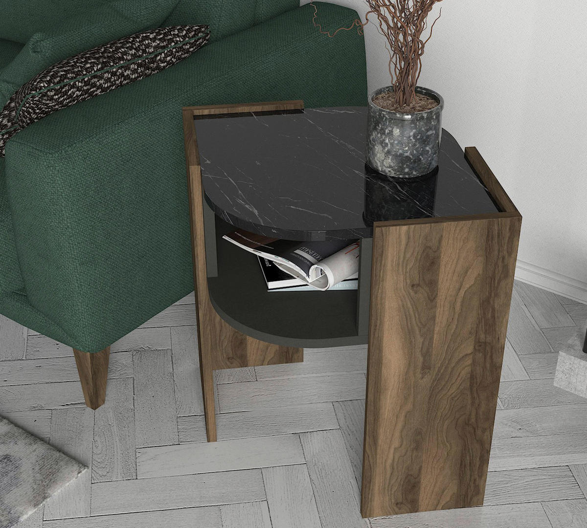 Beistelltisch Marbel walnuss Nachbildung Marmor Optik Spanplatte B/H/T: ca. 47,6x60x22 cm Marbel - walnuss (47,60/60,00/22,00cm) - moebel17