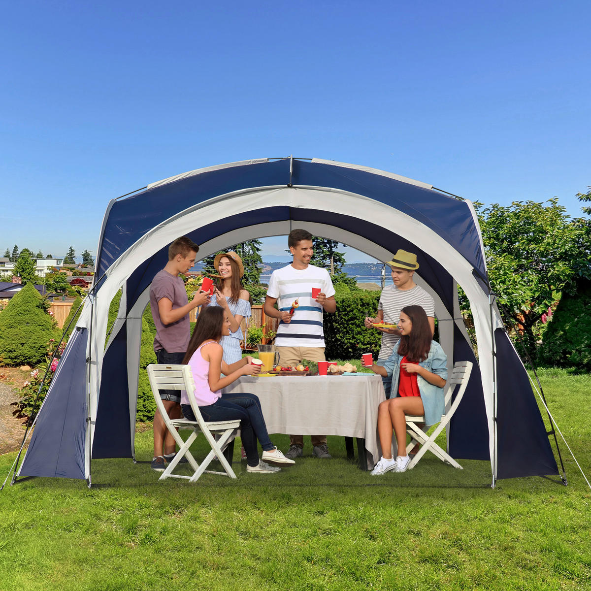 Outsunny Campingartikel B/H/L: ca. 350x350x222 cm Campingzelt - blau (222,00/350,00/350,00cm) - Outsunny
