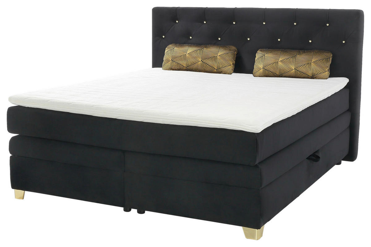 Boxspringbett  schwarz Liegefläche B/L: ca. 180x200 cm Samira_Mix_Boxspringbett - gold/schwarz (193,00/124,00/214,00cm)