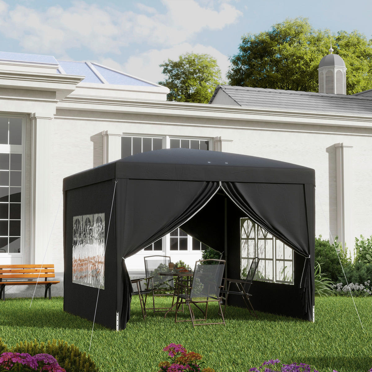 Outsunny Pavillon schwarz Stahl B/H/L: ca. 295x258x295 cm Pavillon - schwarz (295,00/295,00/258,00cm) - Outsunny