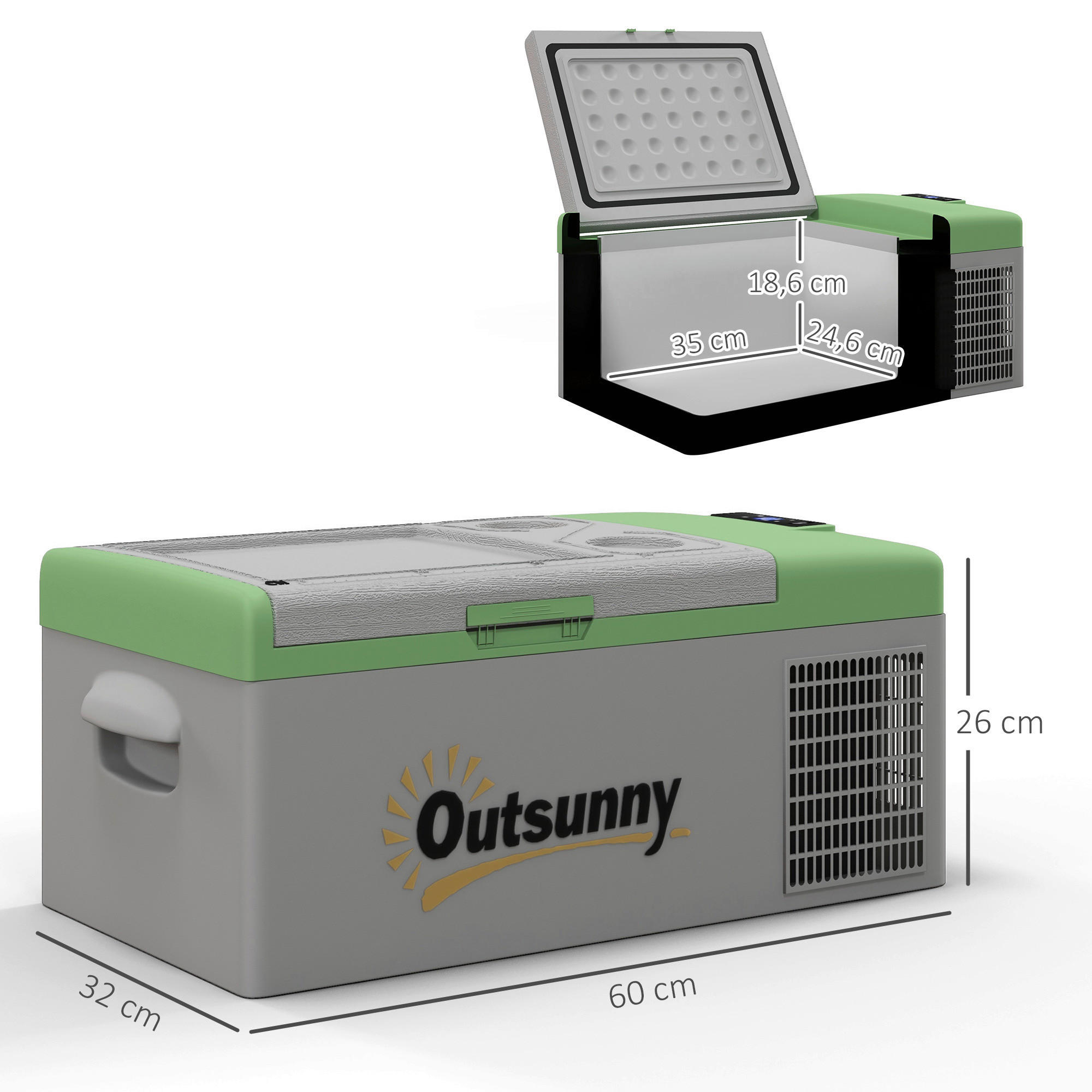 Outsunny Kompressor Kühlbox grau Kunststoff B/H/L: ca. 32x26x60 cm Kompressor Kühlbox 16l - grau (60,00/32,00/26,00cm) - Outsunny