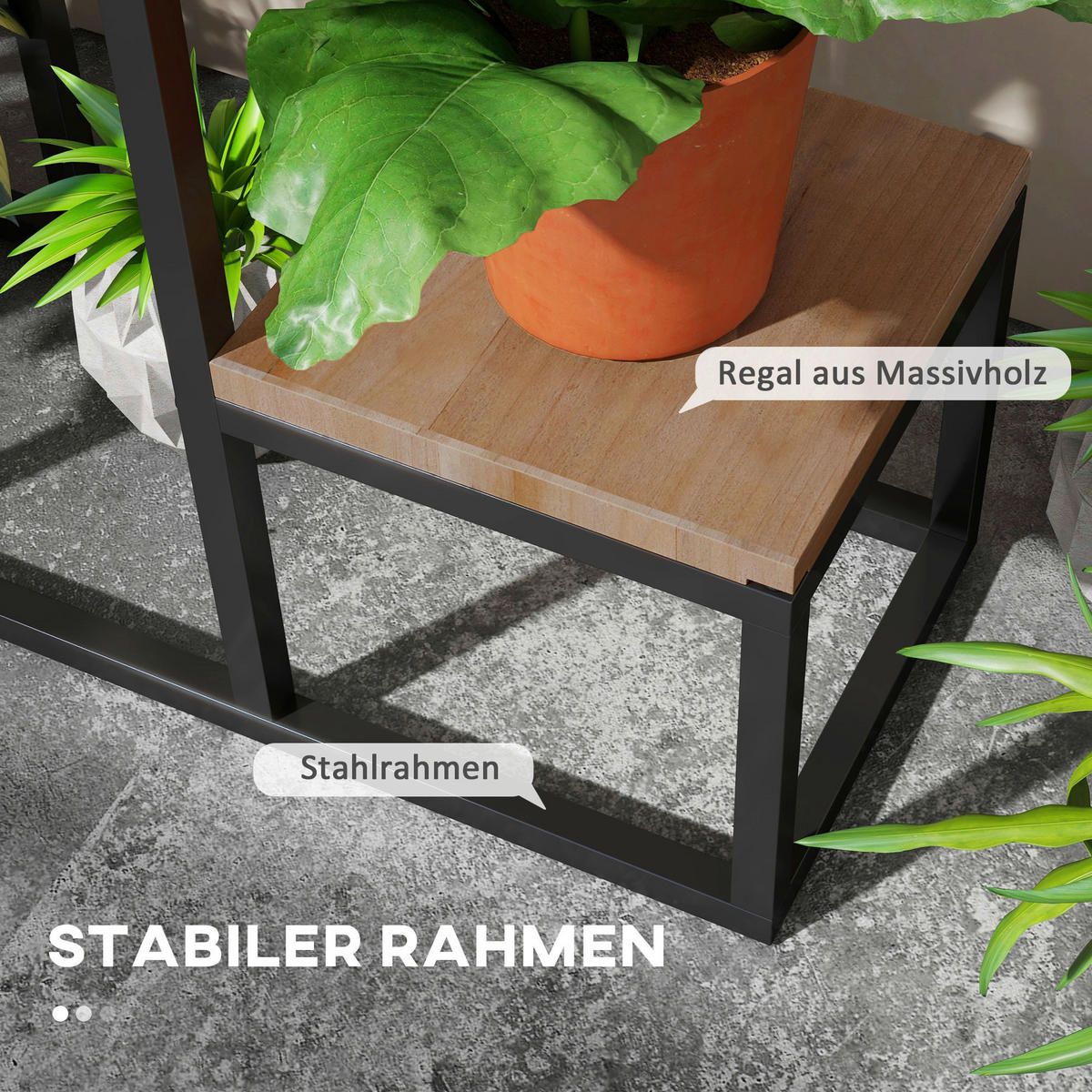 Outsunny Blumenregal hellbraun Holz B/H/L: ca. 20x74x80 cm Blumenregal - hellbraun/schwarz (80,00/20,00/74,00cm) - Outsunny