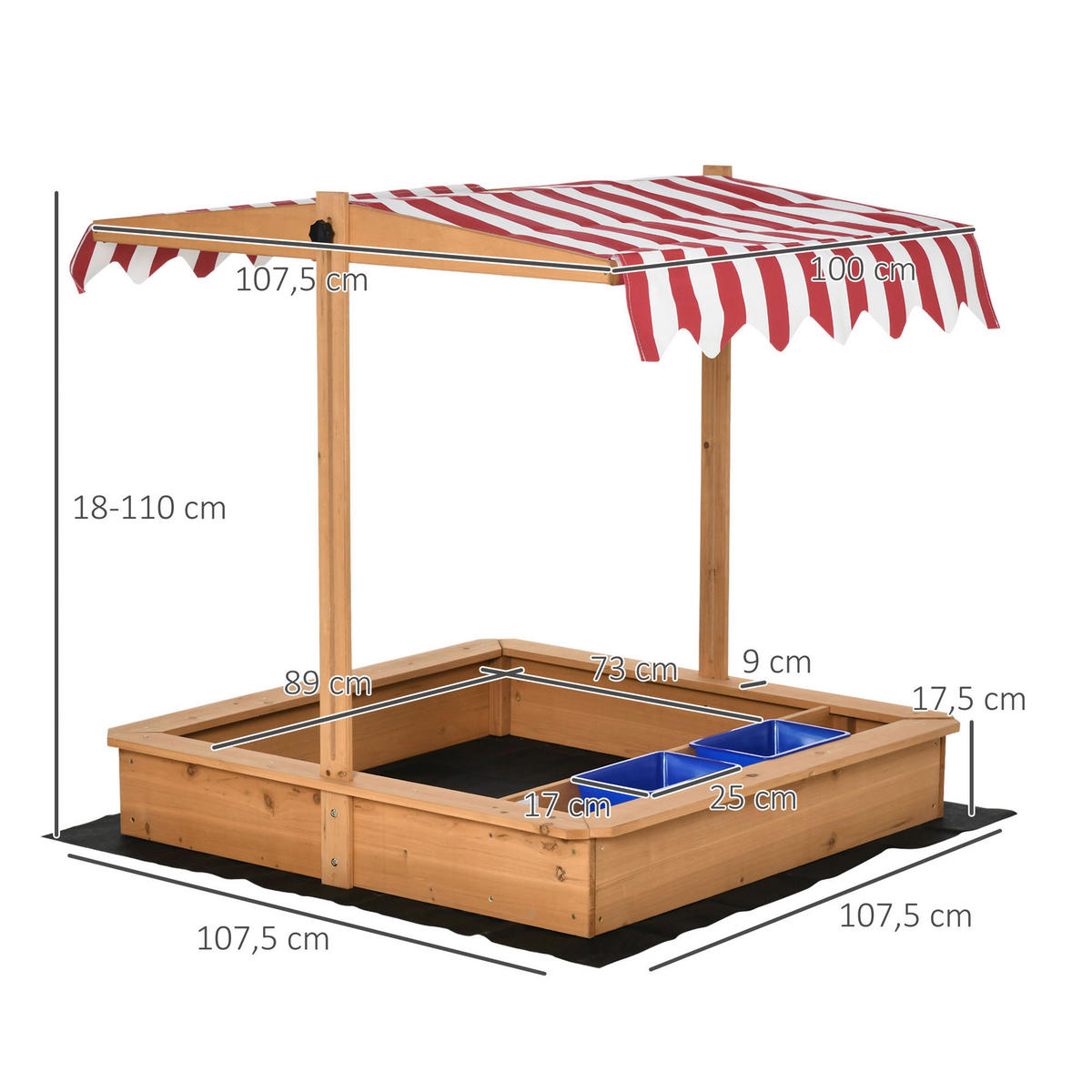 Outsunny Sandkasten gelb B/H/L: ca. 107,5x107,5x110 cm Sandkasten - gelb (110,00/107,50/107,50cm) - Outsunny