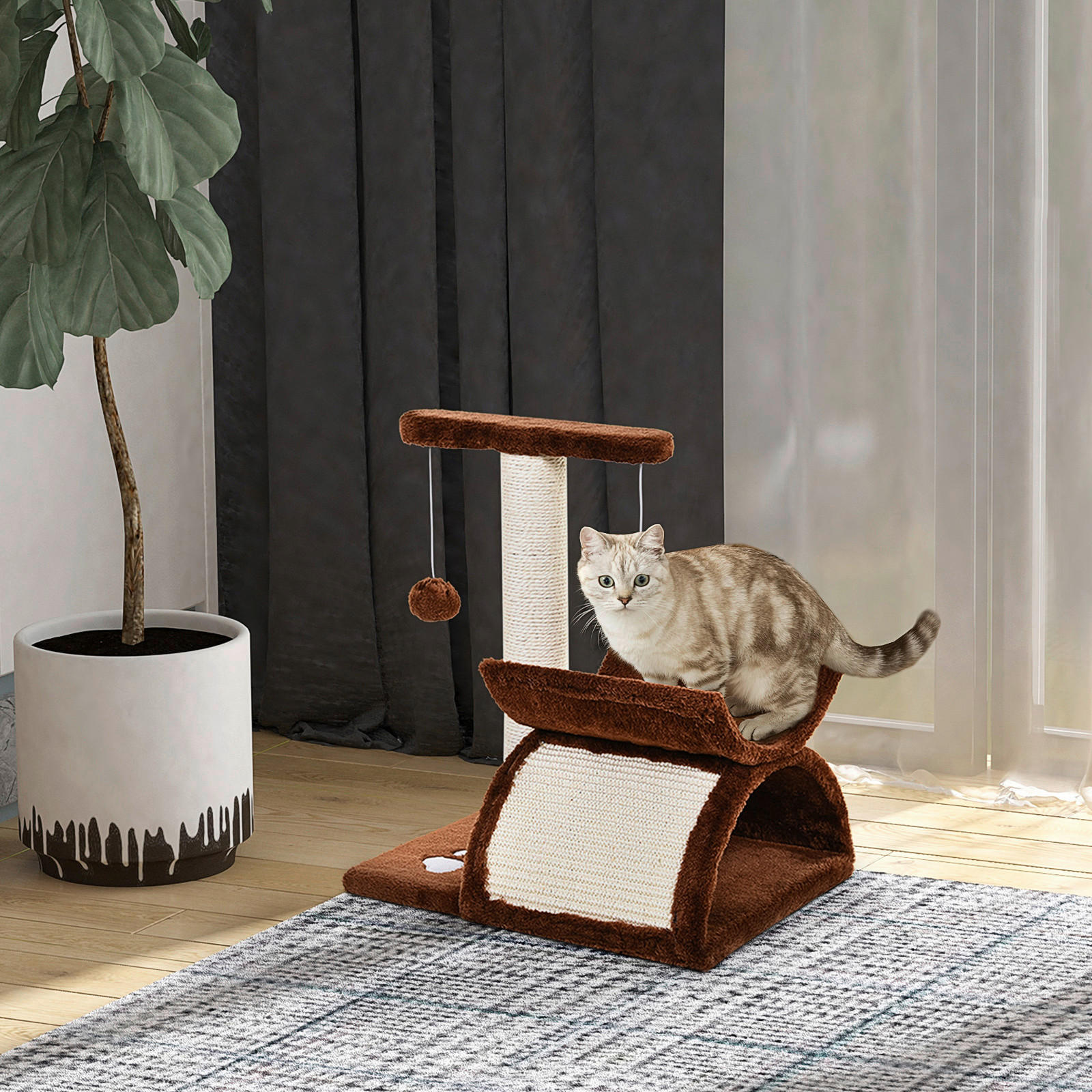 PawHut Katzenkratzbrett In TV-Form – Mit Katzenminze, Aus Wellpappe, 39x29x37 Cm, Für Katzen Bis 3 Kg