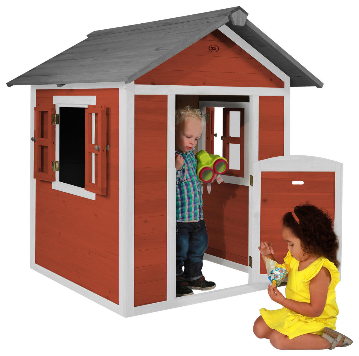 AXI Spielhaus Lodge rot B/H/L: ca. 111x133x135 cm Lodge - weiß/rot (135,00/111,00/133,00cm) - AXI
