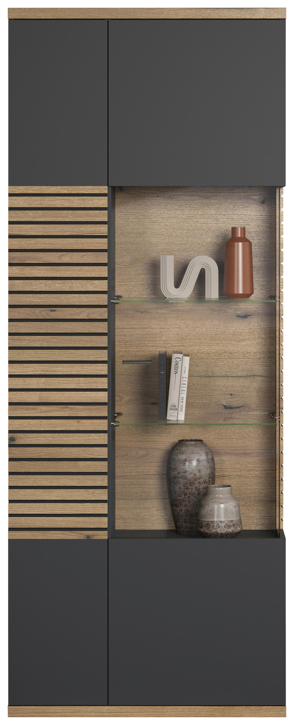 Vitrine Norris anthrazit Eiche Evoke Coast Nachbildung B/H/T: ca. 80x204x37 cm Norris - Eiche/anthrazit (80,00/204,00/37,00cm)