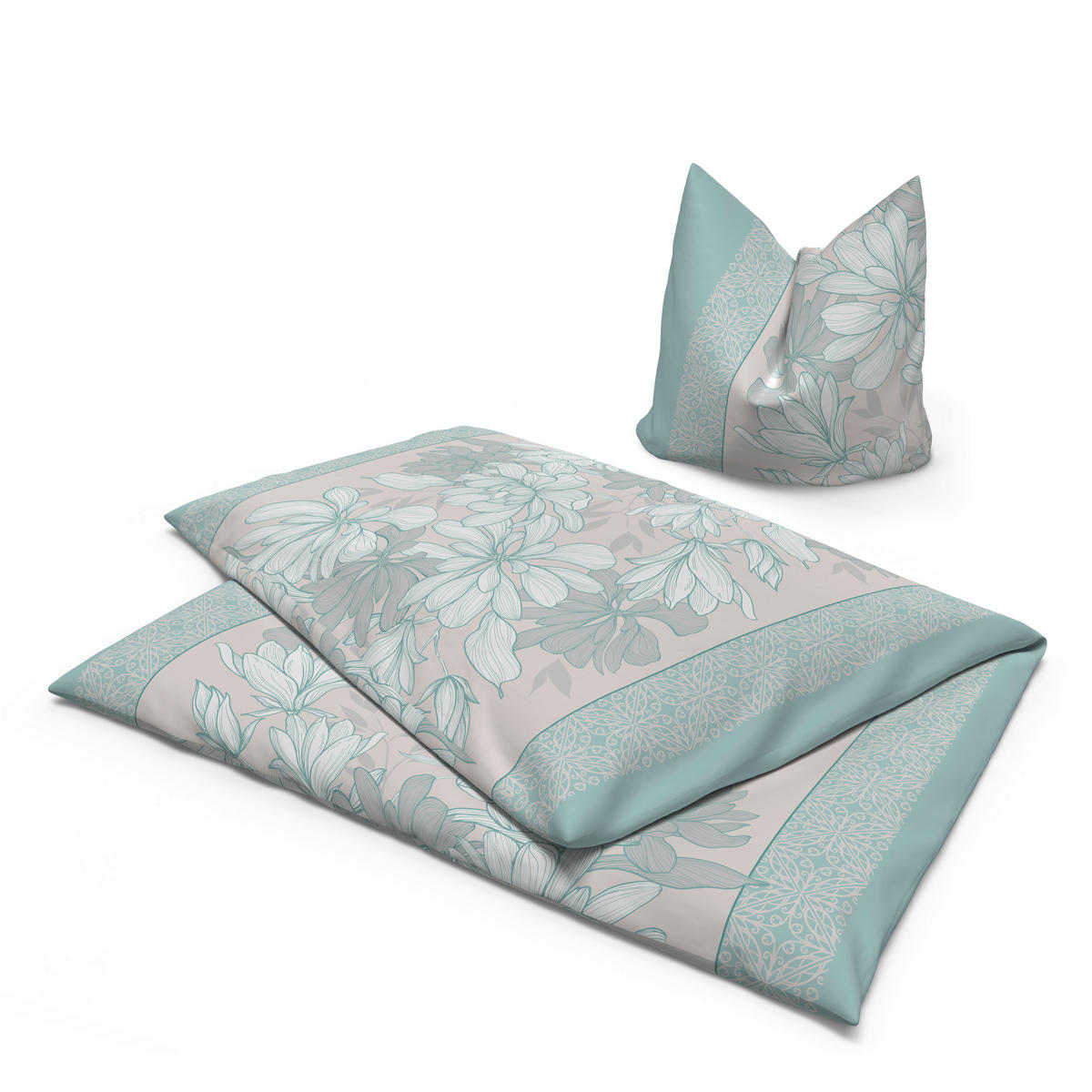 Baumwoll Bettwäsche Cotton touch Bettwäsche_Cotton-Touch Heidi - mint/grau (135,00/200,00cm) - Sensation