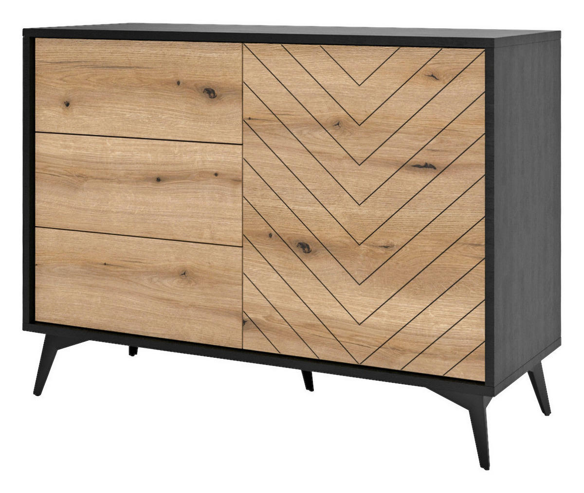 Kommode KOMMODE PEARL PE03 schwarz Eiche Evoke Coast Nachbildung B/H/T: ca. 104x77x39 cm KOMMODE PEARL PE03 - Eiche/schwarz (104,00/77,00/39,00cm) - WIPMEB