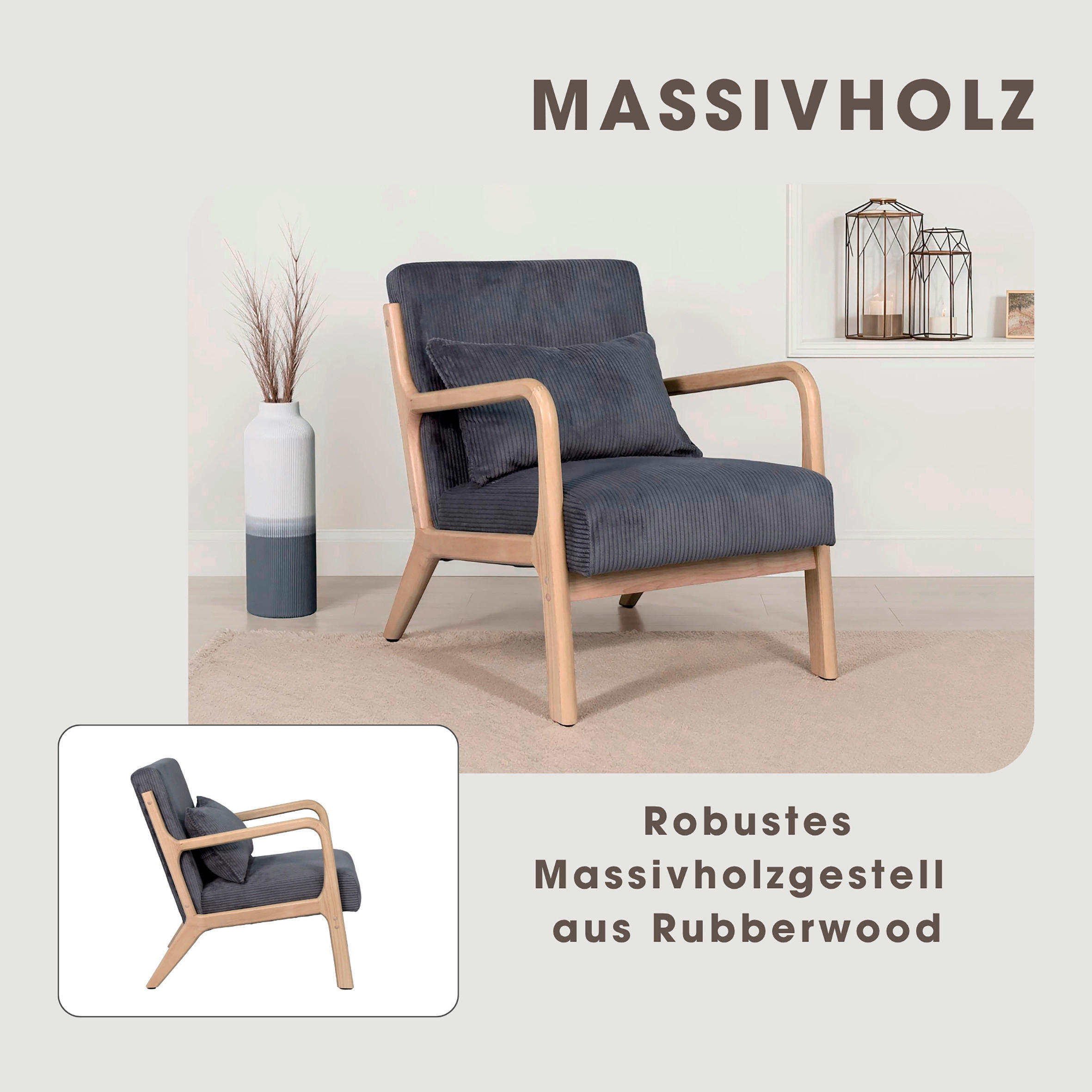 Sessel NOHR natur grau B/H/T: ca. 65,2x80,6x76 cm NOHR - natur/grau (65,20/80,60/76,00cm) - byLIVING