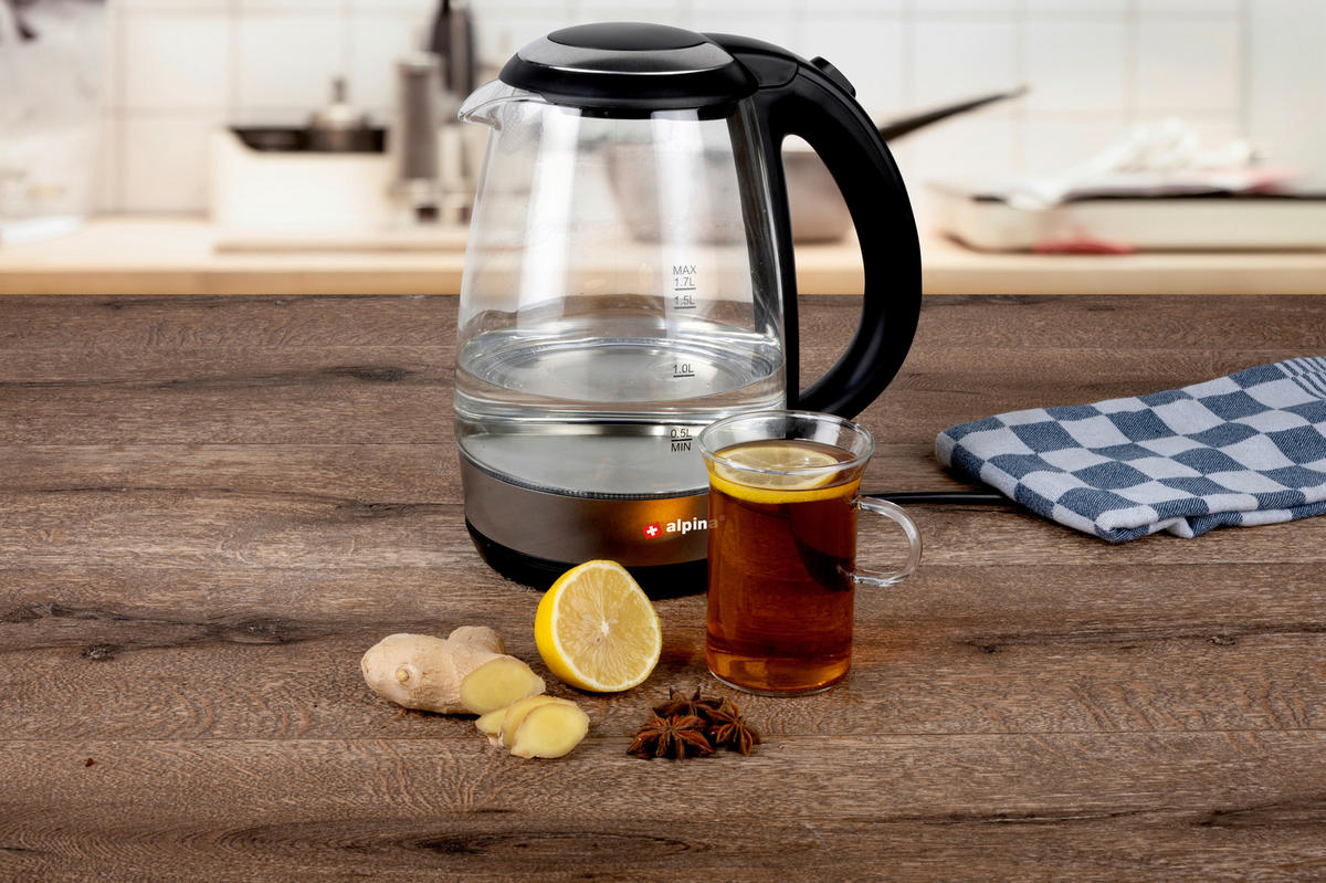 Alpina Glaswasserkocher schwarz Glas Edelstahl ca. 1,7 l Wasserkocher_Glas - schwarz (1,70l) - Alpina