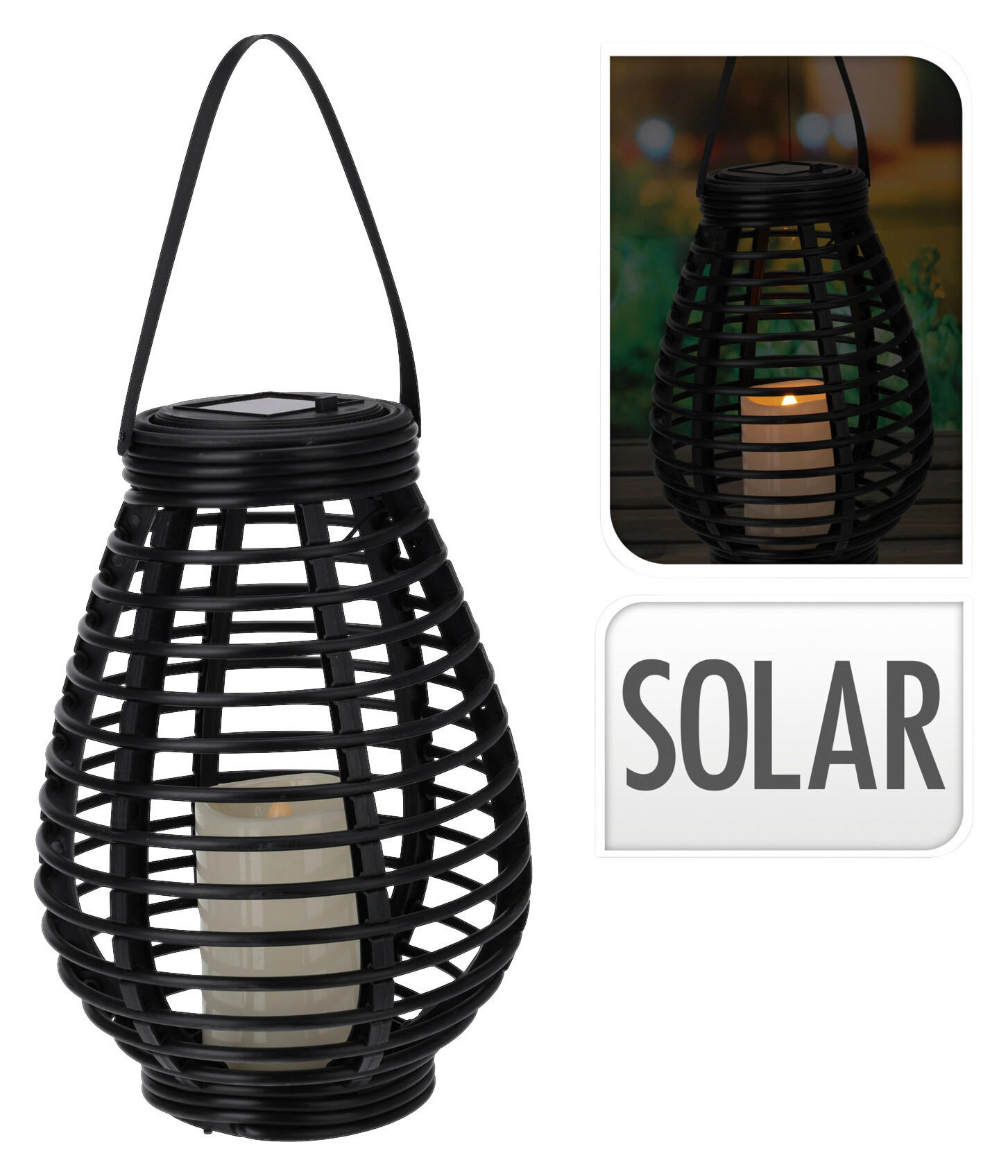 Solarlaterne schwarz Kunststoff Solarlaterne - schwarz
