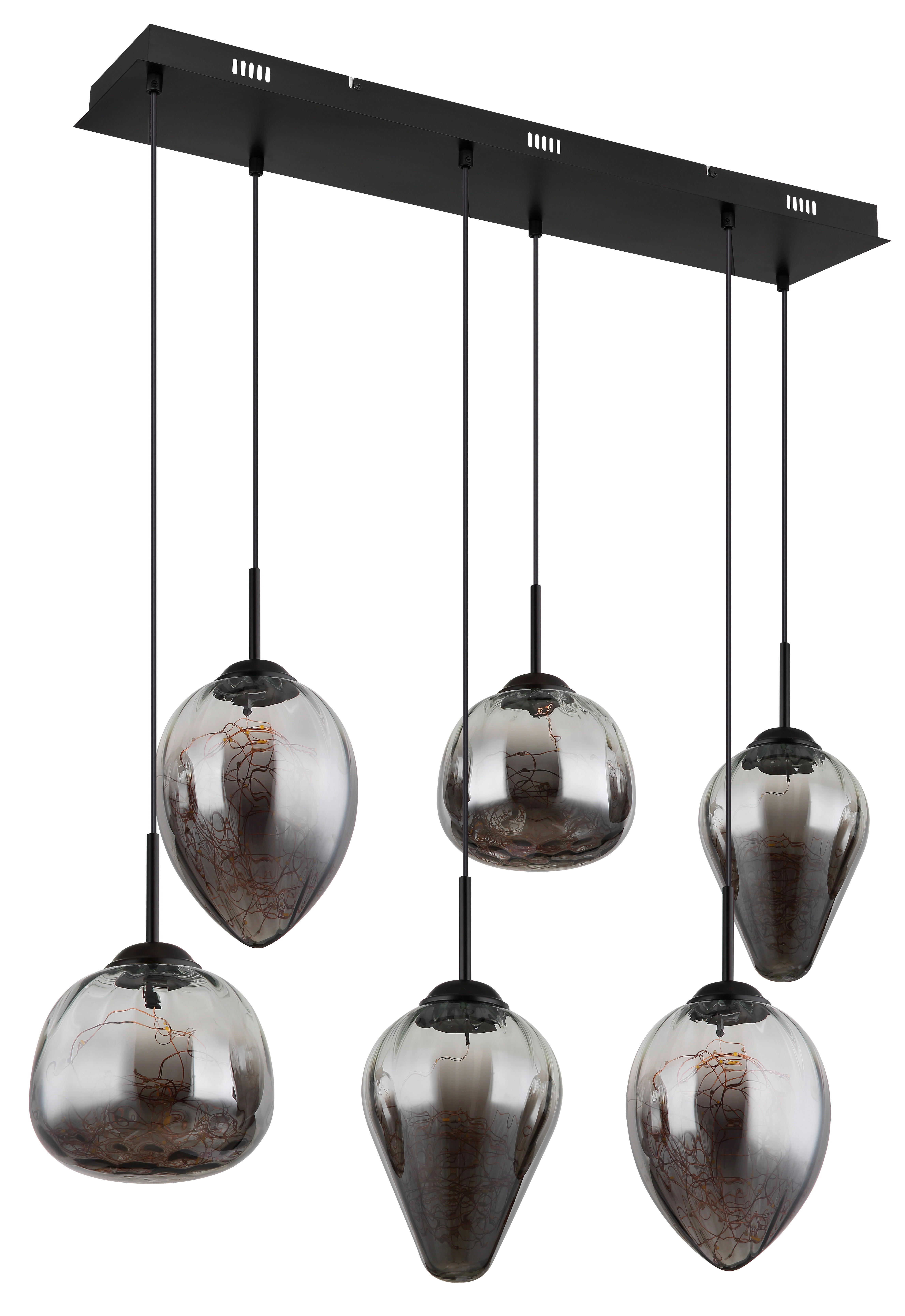 GLOBO LED-Pendelleuchte Firefly 15642-6 schwarz Metall Rauchglas B: ca. 97 cm Firefly - schwarz (97,00cm) - GLOBO