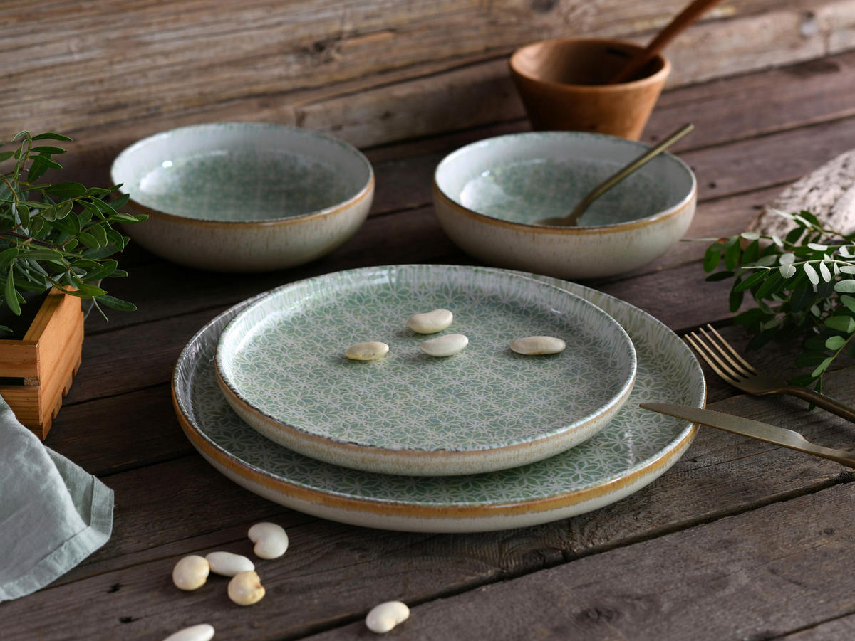 CreaTable Tafelservice Uno Emiliana grün Steinzeug 12 tlg. Uno Emiliana - grün - CreaTable