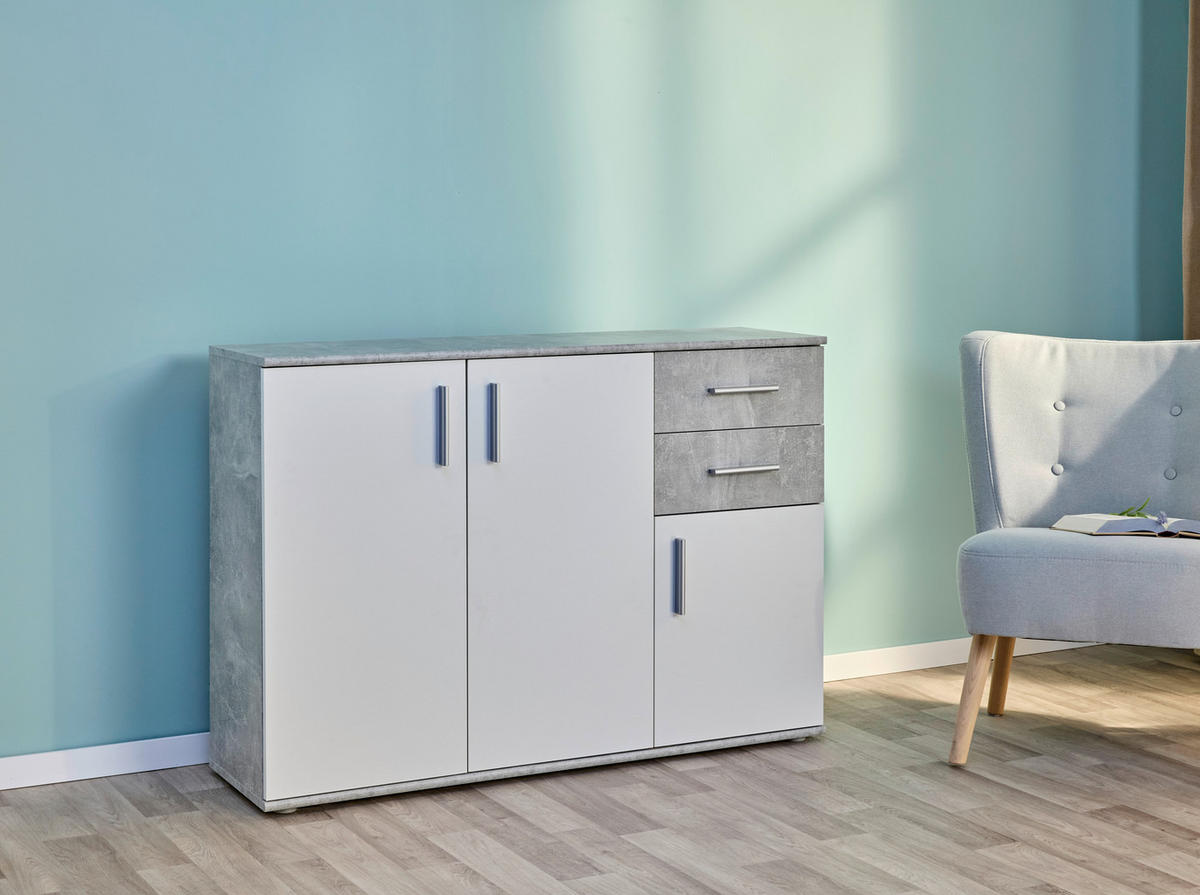 Kommode Bobby 2 B/H/T: ca. 120x82x35 cm Bobby 2 - Beton/weiß (120,00/82,00/35,00cm)