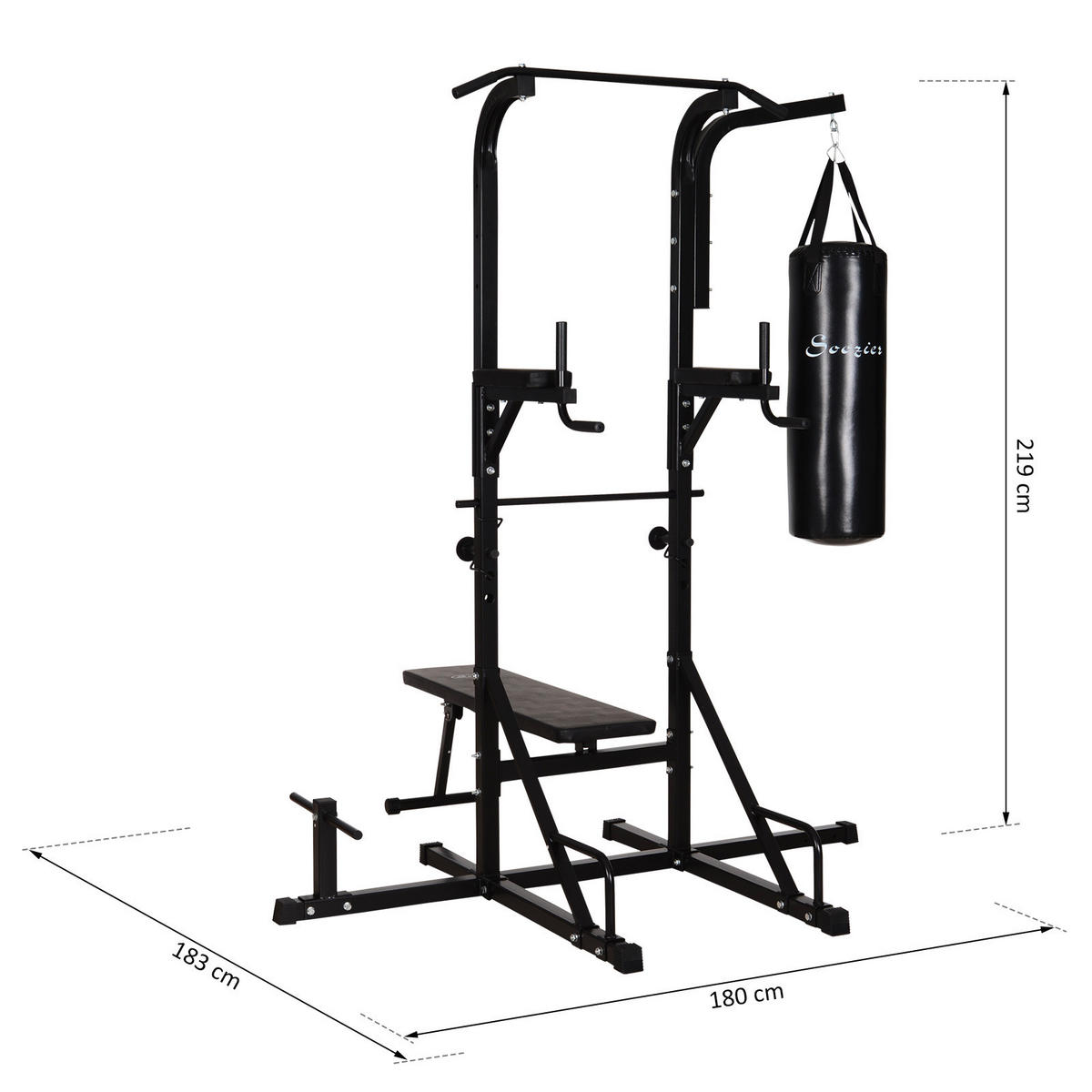 HOMCOM Kraftstation schwarz Stahl B/H/T: ca. 180x219x183 cm Kraftstation - schwarz (180,00/219,00/183,00cm) - HOMCOM