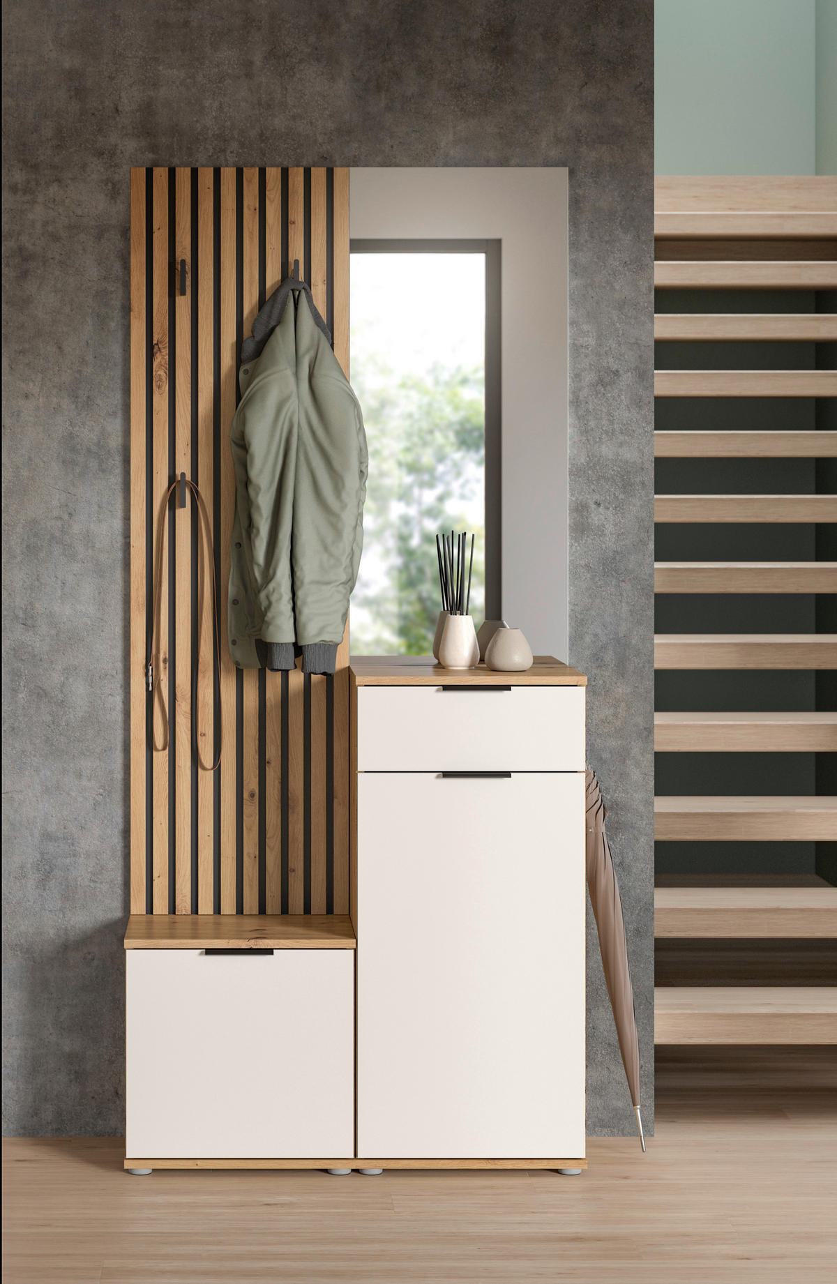 Garderobe Simple Eiche Artisan Nachbildung weiß B/H/T: ca. 88x195x35 cm Simple - Eiche/weiß (88,00/195,00/35,00cm)