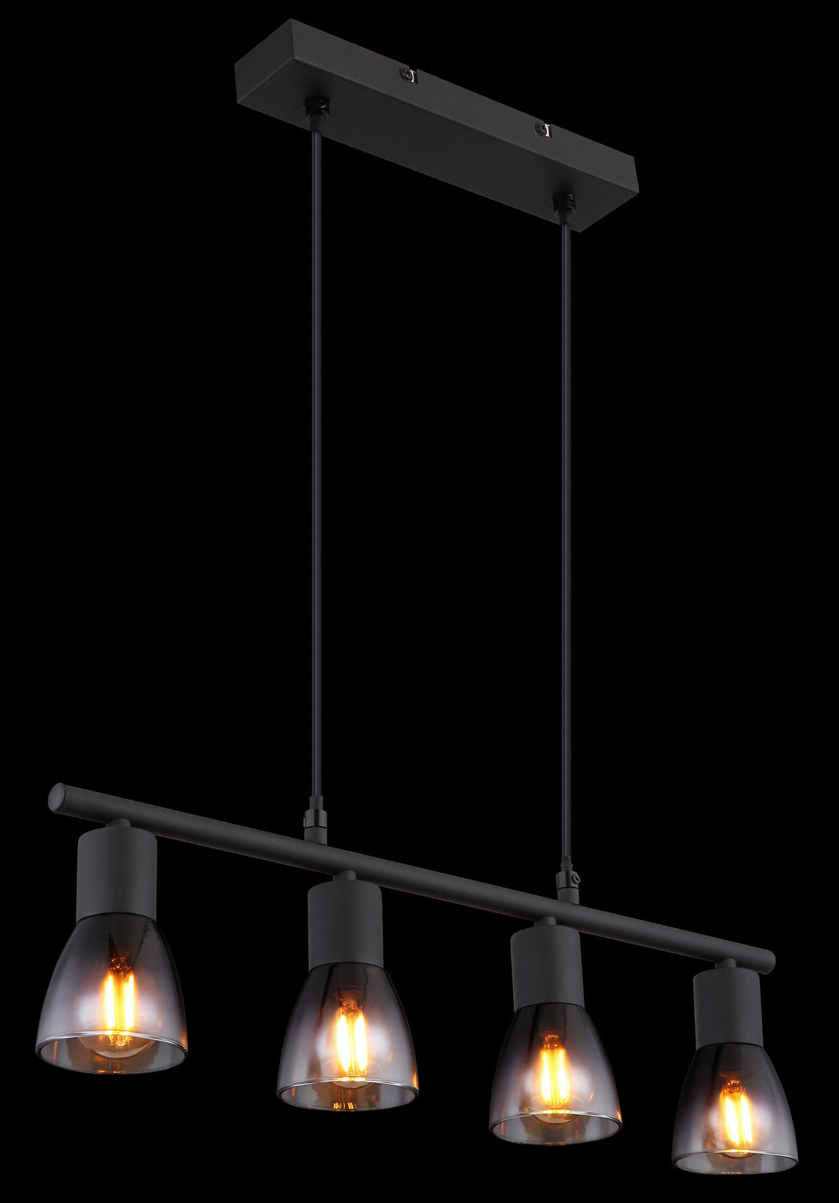 GLOBO Pendelleuchte klar Rauch mattschwarz Metall Glas B/H/T: ca. 52x120x7,2 cm E14 4 Brennstellen SATELLA - klar/mattschwarz (52,00/120,00/7,20cm) - GLOBO