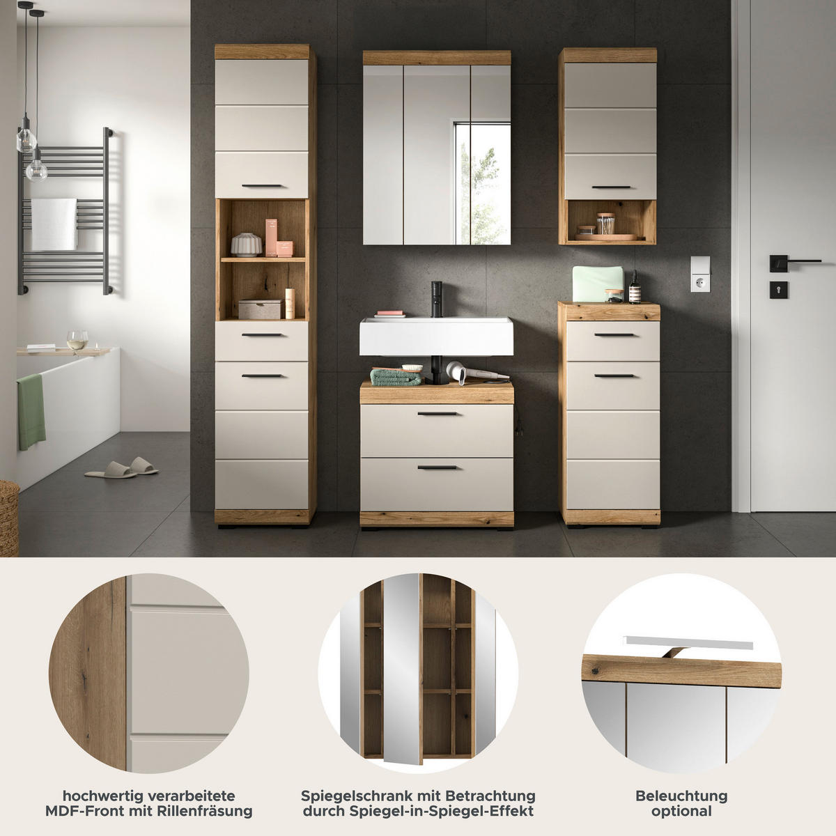 Badezimmer-Set Scout Evoke Oak Nachbildung Kaschmirgrau Nachbildung B/H/T: ca. 164x191x34 cm Scout - Kaschmirgrau (164,00/191,00/34,00cm) - xonox.home