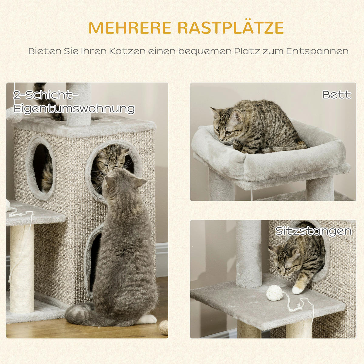 PawHut Kratzbaum hellgrau Spanplatte B/H/L: ca. 40x91x60 cm Kratzbaum - hellgrau (60,00/40,00/91,00cm) - PawHut