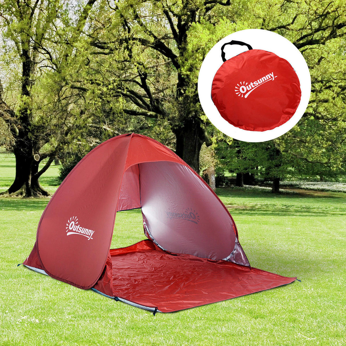 Outsunny Pop-Up Zelt rot Polyester-Mischgewebe B/H/L: ca. 200x115x150 cm Pop-Up_Zelt_für_2_Personen - rot (150,00/200,00/115,00cm) - Outsunny