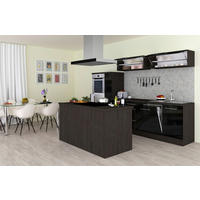 Respekta Inselküche Premium schwarz hochglänzend B/H/T: ca. 310x200x60 cm Premium - Eiche/schwarz (310,00/200,00/60,00cm) - Respekta