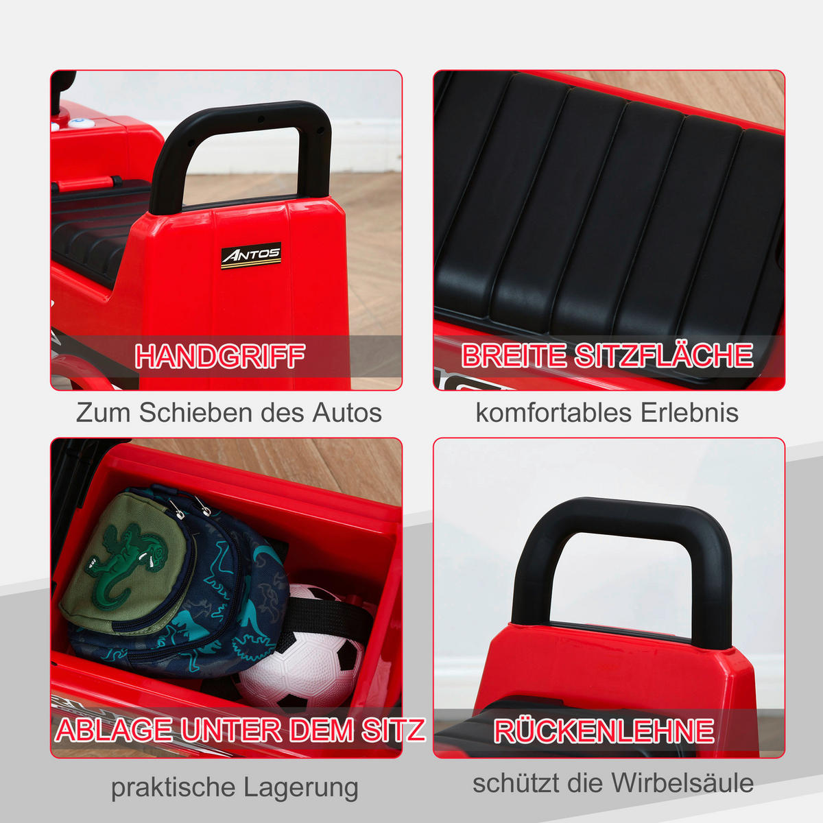 HOMCOM Kinder-Rutschfahrzeug B/H/L: ca. 28,5x45x62,5 cm Rutschfahrzeug - rot/schwarz (62,50/28,50/45,00cm) - HOMCOM